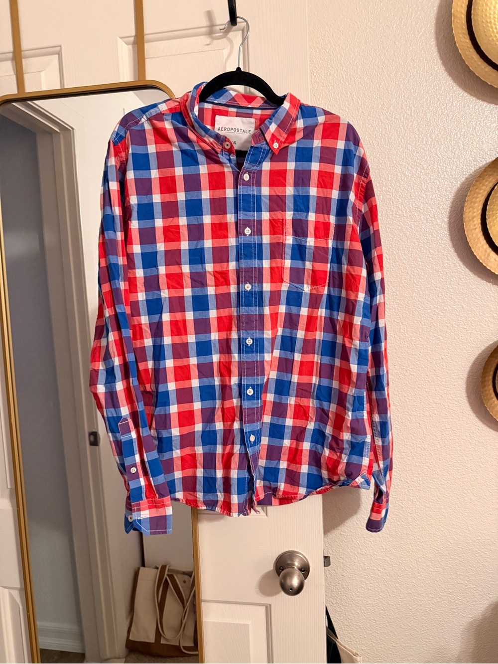 Aeropostale Red and Blue Plaid Button-Up Shirt